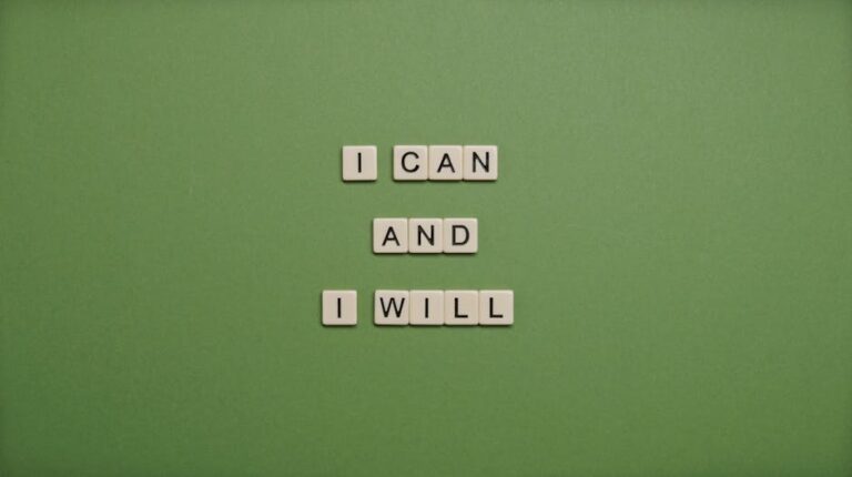 Inspirational message 'I Can and I Will' spelled with tile letters on a green background.